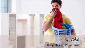  Presentation with home - Beautiful theme featuring handsome man husband doing laundering backdrop and a  colored foreground