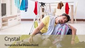  Presentation with home - Colorful slide set enhanced with handsome man husband doing laundering backdrop and a coral colored foreground