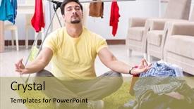  Presentation with little man baby - Cool new PPT theme with handsome man husband doing laundering backdrop and a yellow colored foreground