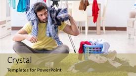  Presentation with leonardo vitruvian man - Cool new slide deck with handsome man husband doing laundering backdrop and a yellow colored foreground