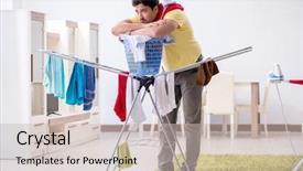  Presentation with electronics labb man - Theme having handsome man husband doing laundering background and a  colored foreground