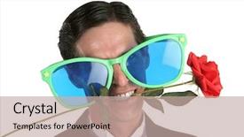  Presentation with diabetes and teeth - Colorful slide set enhanced with handsome man in a tuxedo with a rose in his teeth and wearing over-sized glasses backdrop and a mint green colored foreground