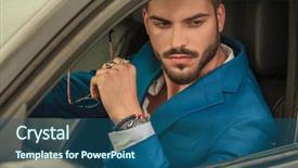  Presentation with driving - Slide deck consisting of handsome man in blue suit background and a ocean colored foreground