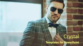  Presentation with modern elegant - PPT layouts consisting of handsome-man-in-elegant-checkered background and a tawny brown colored foreground