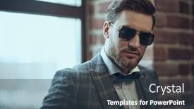  Presentation with modern elegant - Amazing PPT theme having handsome-man-in-elegant-checkered backdrop and a tawny brown colored foreground