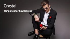  Presentation with black man fashion - Cool new theme with handsome man in fashion cloth sitting on the chair and holding box with a proposal ring over black background backdrop and a dark gray colored foreground