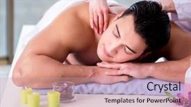  Presentation with reflexology foot massage spa foot - Slide deck with handsome man in spa massage background and a coral colored foreground