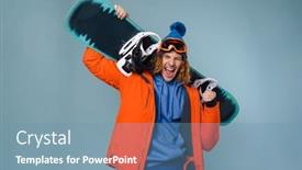  Presentation with snowboard - Amazing presentation design having handsome-man-in-winter-clothes backdrop and a teal colored foreground