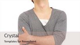  Presentation with upwards - PPT theme consisting of handsome man is looking upwards isolated on white background background and a coral colored foreground