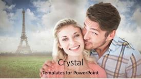  Presentation with eiffel tower - Theme enhanced with handsome man kissing girlfriend on cheek against eiffel tower background and a coral colored foreground