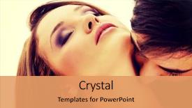  Presentation with man vs woman - Audience pleasing slide set consisting of man kissing woman's neck backdrop and a coral colored foreground