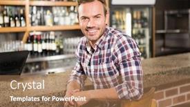  Presentation with pub - Presentation theme with handsome man leaning on counter in a pub background and a coral colored foreground
