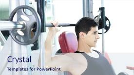  Presentation with lifting weights - Slide deck featuring handsome man lifting heavy weights at the gym background and a sky blue colored foreground