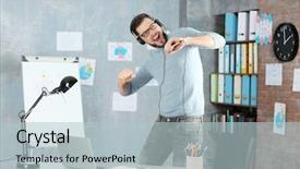  Presentation with listening - Colorful slide set enhanced with handsome man listening to music backdrop and a light blue colored foreground