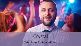  Presentation with disco - Beautiful slides featuring handsome man looking at camera at disco among his dancing friends backdrop and a light blue colored foreground