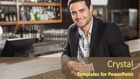  Presentation with pub - PPT theme enhanced with handsome man looking at camera in a pub background and a tawny brown colored foreground
