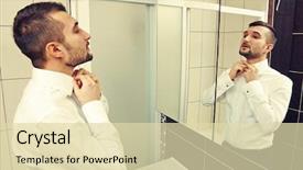  Presentation with mirror - Audience pleasing PPT theme consisting of handsome man looking at mirror backdrop and a soft green colored foreground