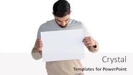  Presentation with white sheet - Amazing presentation theme having handsome-man-looking-at-white backdrop and a light gray colored foreground