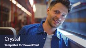  Presentation with train - Amazing slide deck having handsome man looking through window while travelling in train backdrop and a ocean colored foreground