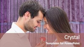  Presentation with purple rose - Presentation theme enhanced with handsome man offering his girlfriend a rose against wooden background in purple background and a coral colored foreground
