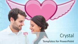  Presentation with blue rose - Theme having handsome man offering his girlfriend a rose against blue background background and a cool aqua colored foreground