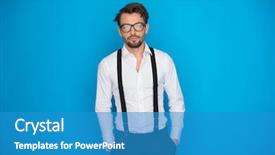  Presentation with blue - Amazing presentation having handsome man on blue wearing white shirt and braces on blue with crazy hair style backdrop and a teal colored foreground