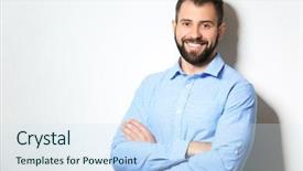  Presentation with light - PPT theme featuring handsome man on light background background and a sky blue colored foreground