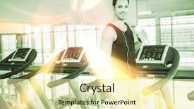  Presentation with treadmill - Theme having handsome man on treadmill drinking water at gym background and a blonde colored foreground