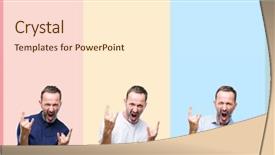  Presentation with colorful music - PPT theme featuring handsome man over colorful stripes background and a cream colored foreground