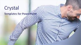  Presentation with listening - Colorful presentation design enhanced with handsome man over isolated background backdrop and a sky blue colored foreground