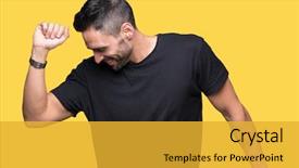  Presentation with dance and music - Presentation theme consisting of handsome man over isolated background background and a gold colored foreground