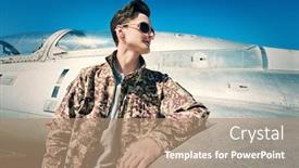  Presentation with fighter jet - Colorful presentation design enhanced with handsome-man-pilot-wearing-military backdrop and a coral colored foreground