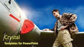  Presentation with fighter jet - Colorful PPT layouts enhanced with handsome-man-pilot-wearing-military backdrop and a tawny brown colored foreground