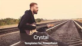  Presentation with railroad - Theme with handsome man playing guitar on railroad background and a tawny brown colored foreground