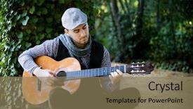  Presentation with young children playing multicultural - Audience pleasing PPT layouts consisting of handsome man playing spanish guitar backdrop and a coral colored foreground