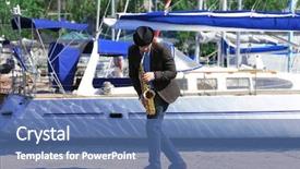  Presentation with yacht - Theme having handsome man plays sax background and a ocean colored foreground