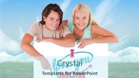  Presentation with whiteboard - Presentation theme enhanced with handsome man pointing on a whiteboard with woman against field and sky background and a cool aqua colored foreground