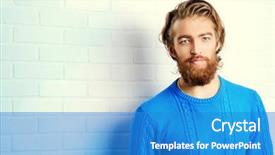  Presentation with white brick - Beautiful PPT theme featuring handsome man posing over white brick wall beauty fashion backdrop and a teal colored foreground