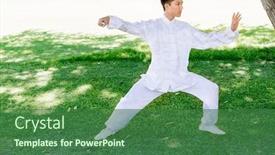 Presentation with ho chi minh - Beautiful slide deck featuring handsome man practicing thai chi in the park in the summertime backdrop and a forest green colored foreground