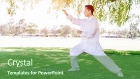  Presentation with ho chi minh - PPT theme having handsome man practicing thai chi background and a forest green colored foreground