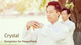  Presentation with president ho chi minh - Slides having handsome man practicing thai chi background and a cream colored foreground