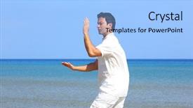  Presentation with thai - Amazing presentation design having handsome man practicing thai chi backdrop and a light blue colored foreground