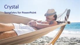  Presentation with beach - Presentation featuring handsome man resting background and a sky blue colored foreground