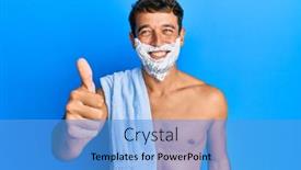  Presentation with shave - Audience pleasing presentation theme consisting of handsome-man-saving-beard backdrop and a teal colored foreground