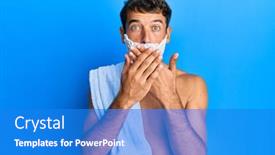  Presentation with shave - Audience pleasing PPT theme consisting of handsome-man-saving-beard backdrop and a cobalt blue colored foreground