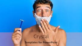  Presentation with shave - Audience pleasing theme consisting of handsome-man-saving-beard backdrop and a coral colored foreground