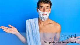  Presentation with shave - Slide deck with handsome-man-saving-beard background and a light blue colored foreground