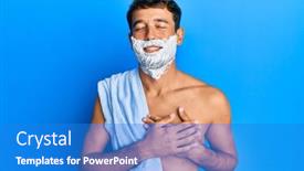 Presentation with hands saving - Colorful PPT theme enhanced with handsome-man-saving-beard backdrop and a cobalt blue colored foreground