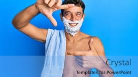  Presentation with hands saving - Beautiful presentation theme featuring handsome-man-saving-beard backdrop and a light blue colored foreground