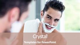  Presentation with obesity cartoon feet on bathroom - PPT layouts consisting of handsome man shaving his beard background and a coral colored foreground